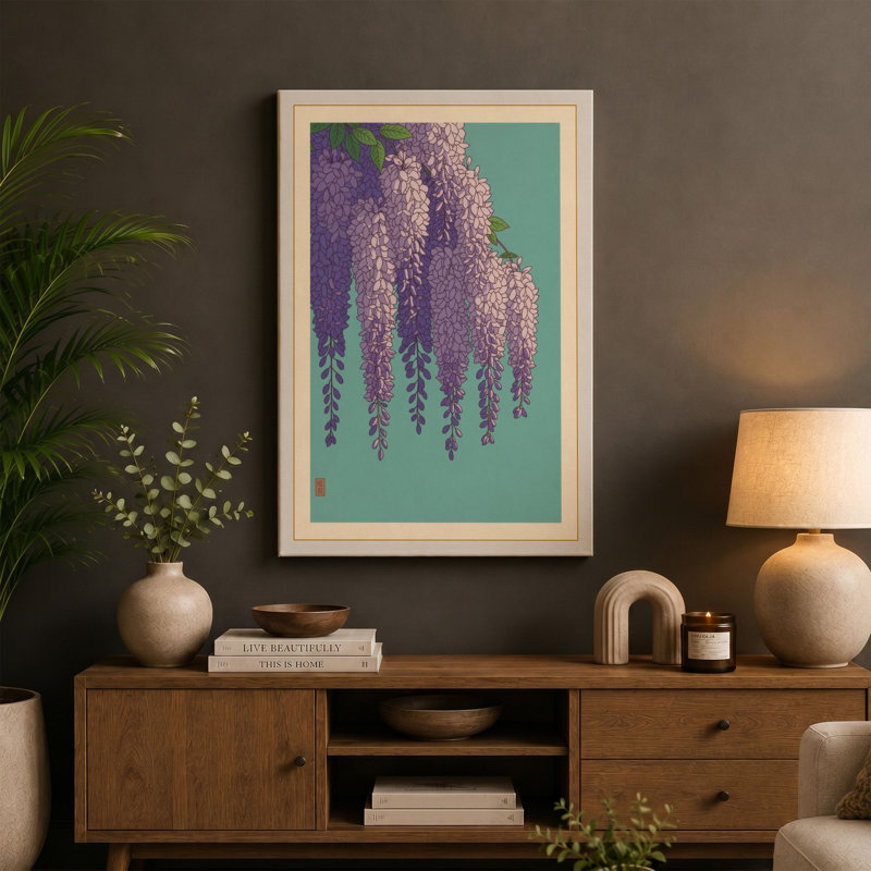Cascading Wisteria Botanical - Wrapped Canvas, 36x24 - 91.4 x 61.0 cm, Cream Border
