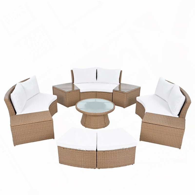 Ensemble de canapé modulaire d'extérieur 10 pièces, Blanc, Naturel