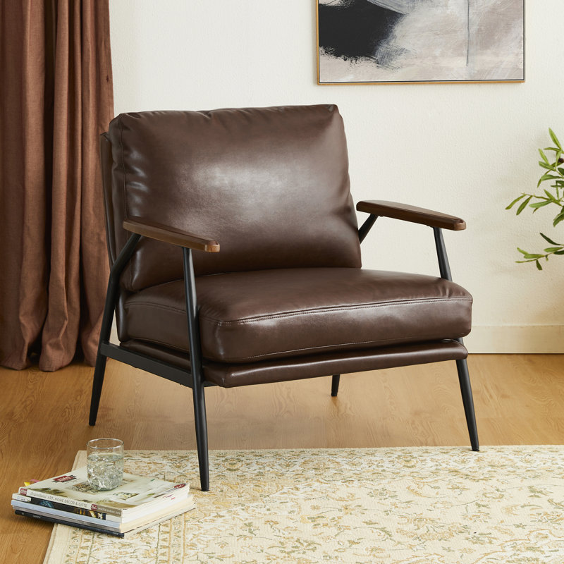Fauteuil large de 28 po Ronishia, Similicuir brun