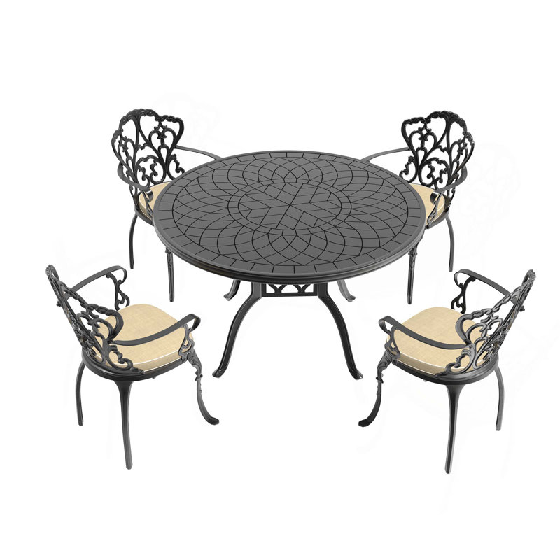 Ensemble de 5 meubles de patio en fonte d'aluminium avec table et chaise