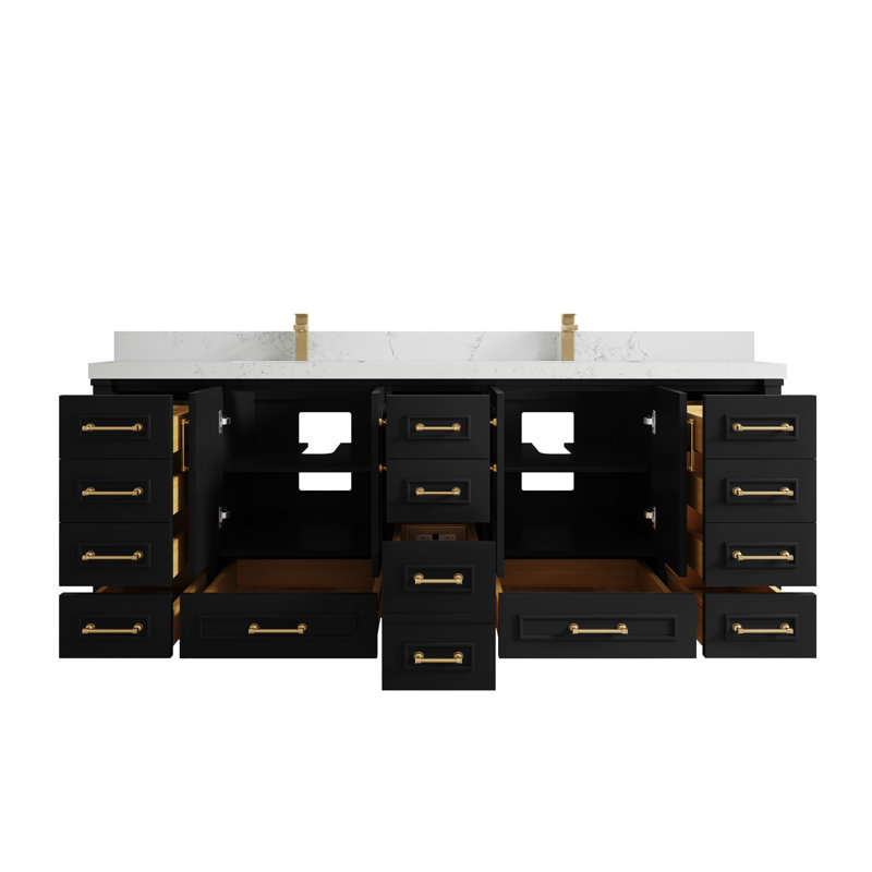 Aberdeen Black Double Sink Vanity with Empira Quartz Top