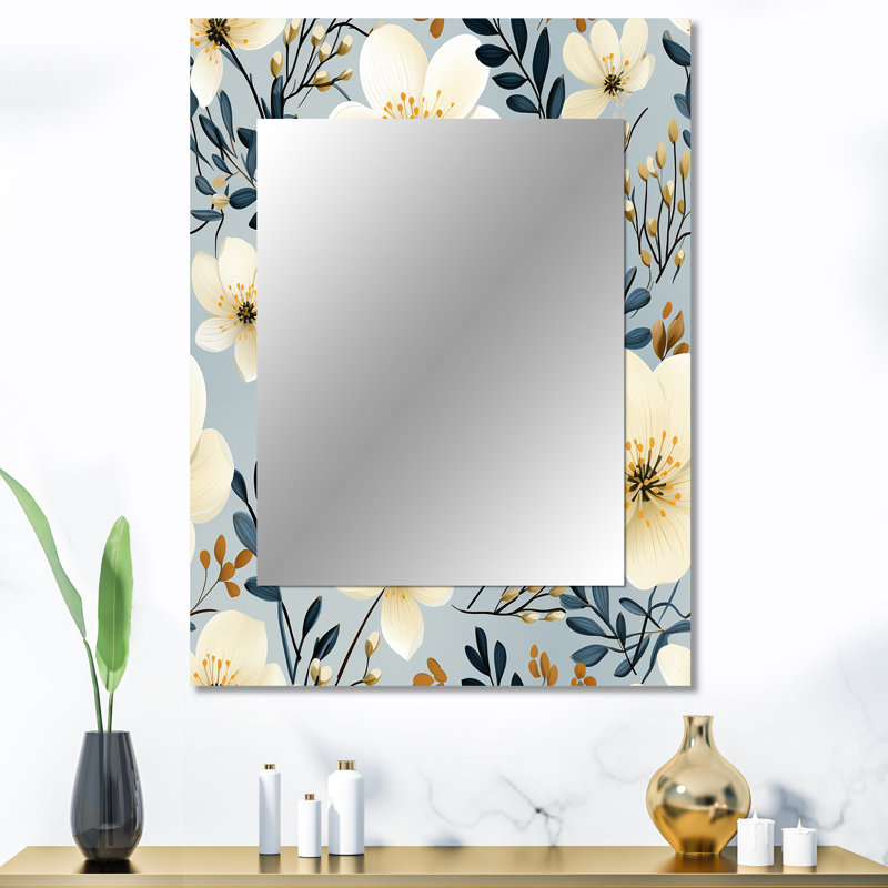 Winham Dreamy Garden Minimalist Flower - Floral Decorative Mirror, Cottage Large Wall Mirror, Printed Metal Art, 40" x 30"