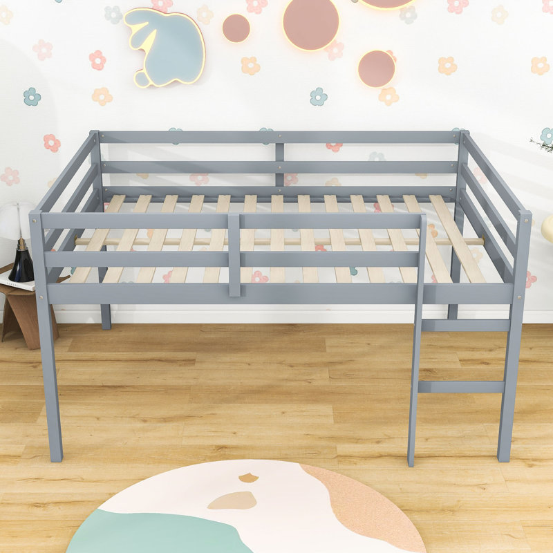 Lit mezzanine double avec rangement spacieux et échelle, Gris