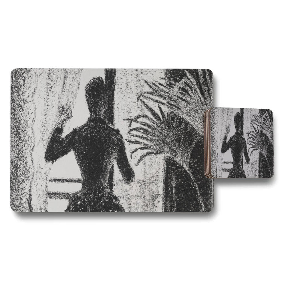 Placemat And Coaster Set Black And White Silhouette Art