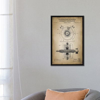 Patent Print Store " Tesla Alternating Electric Current Generator, Beige " by PatentPrintStore
