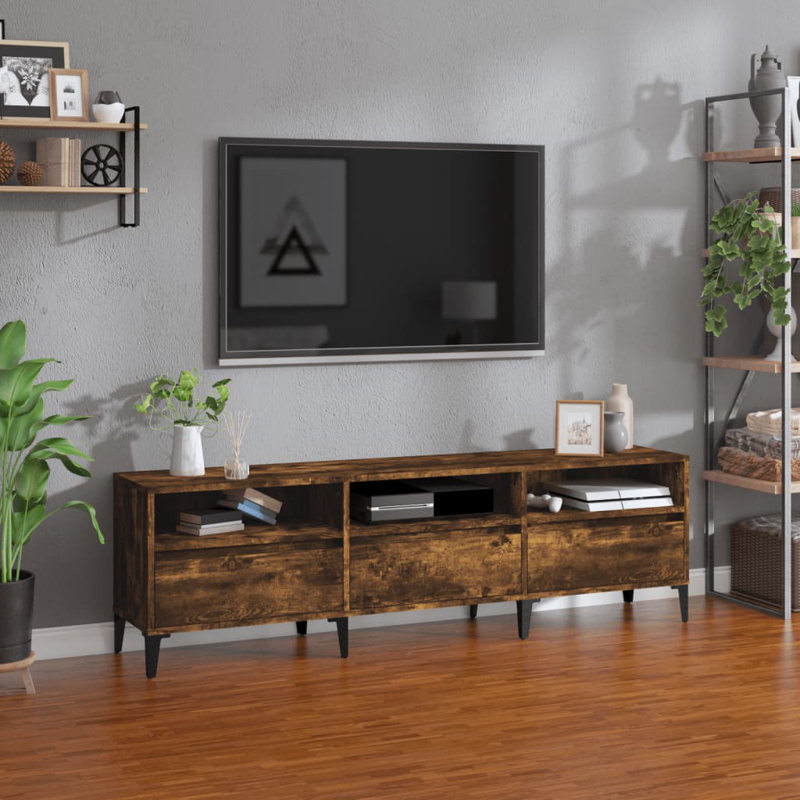 Everlie Unfinished TV Stand for TVs up to 43", Smoked Oak