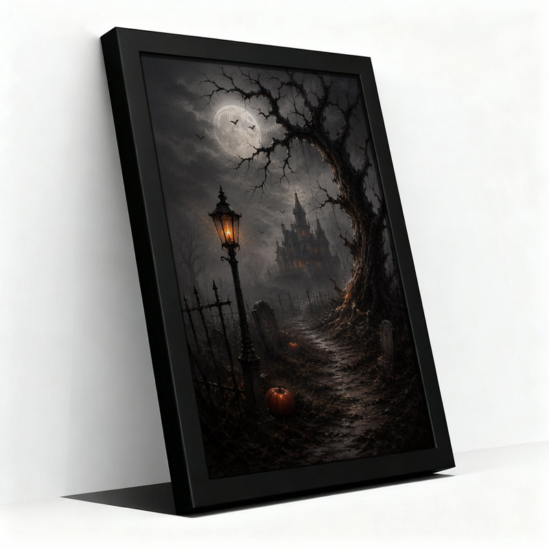 Art mural sur toile gothique Haunted Mansion Under Full Moon, H 30 po x l 20 po