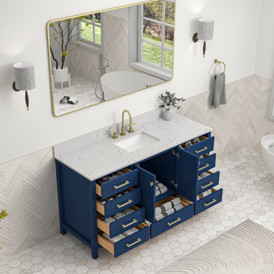 60 Inch Single Sink Freestanding Bath Vanity With Engineered Marble Top