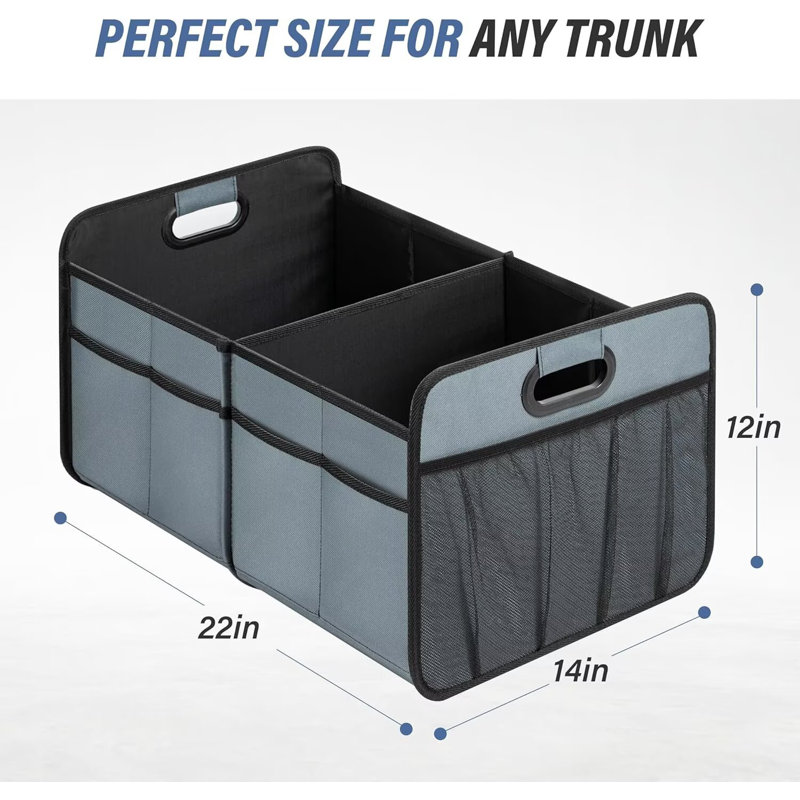 Trunk Organizer for Car, Foldable 2 Compartment 50L Car Storage, Waterproof Anti-Slip & Leak-Proof for Travel, Black/Gray Green/Gray/Red