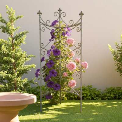 Clôture de jardin en fer de 67,72 po, treillis d'escalade de jardin, panneaux de bordure de jardin extérieur, barrière anti-fleurs pour animaux, joli style rustique rétro (ensemble de deux pièces)