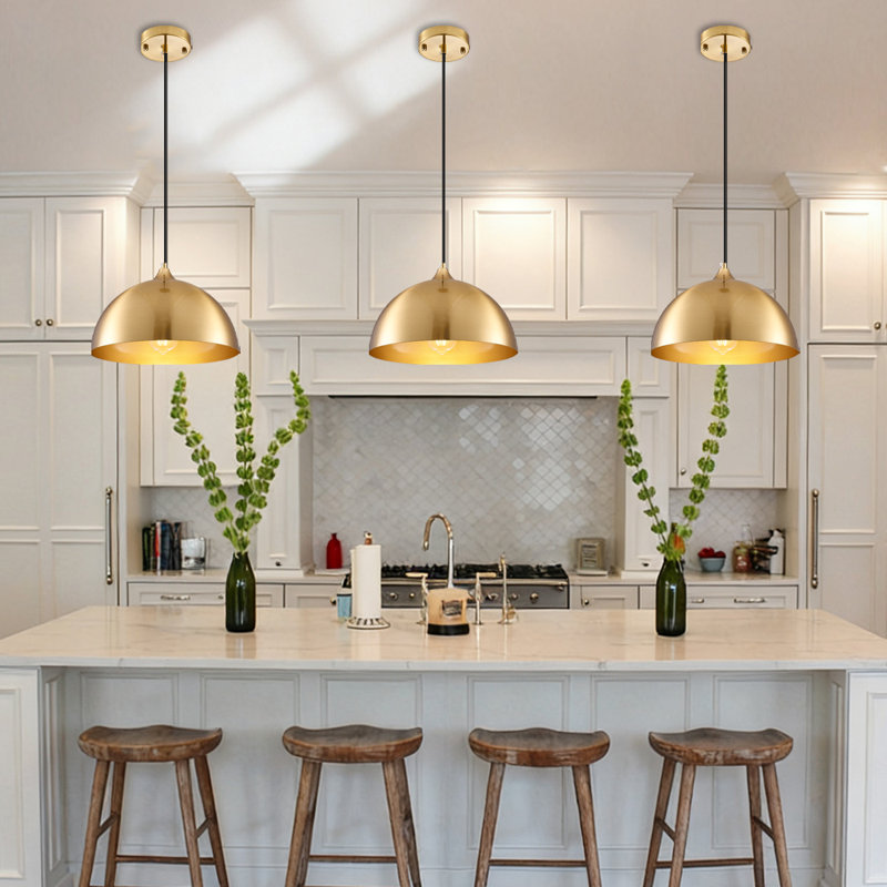 3 - Light 11.81'' Dome Pendant for Kitchen Island Modern Pendant Lighting Fixtures , Gold