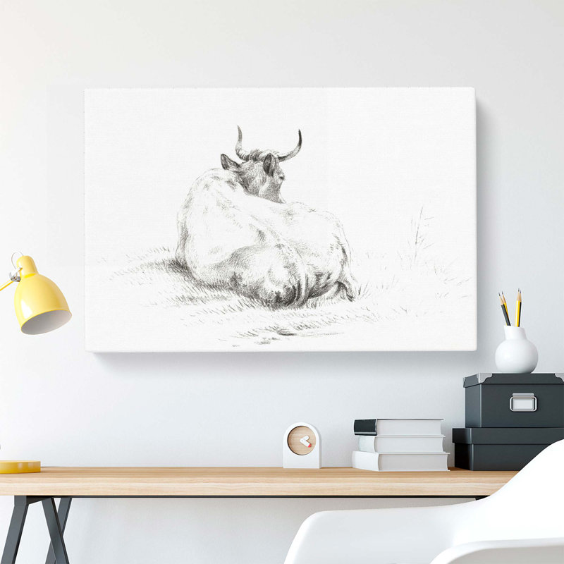 Rear of a Lying Cow by Jean Bernard - Wrapped Canvas Drawing Pint - Wrapped Canvas, 40cm H x 60cm W x 3cm D
