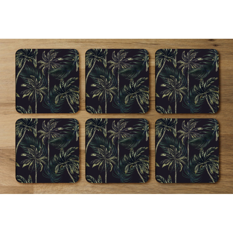 Square 6 Piece Coaster Set, Black