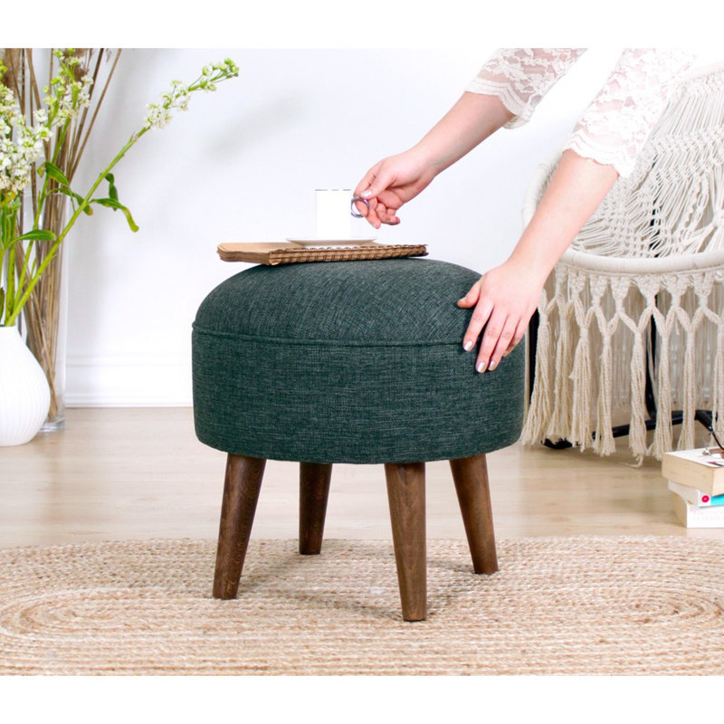 Cooper 43cm Wide Round Solid Colour Footstool Ottoman, Green