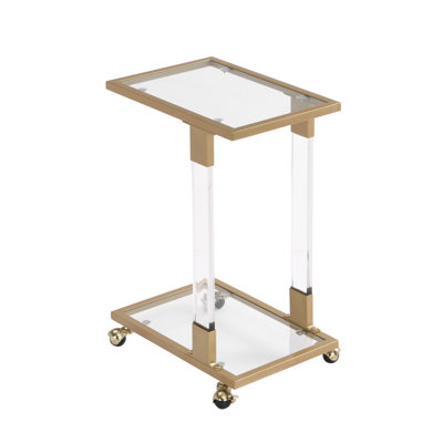 Golden Side Table, Acrylic Sofa Table, Glass Top C Shape Square Table With Metal Base For Living Room, Bedroom, Balcony Home And Office