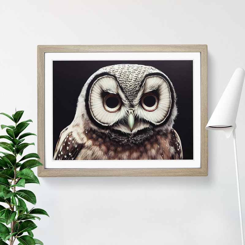 Face of an Owl Vol.2 1 Piece Single Picture Frame Wall Art, 25cm H x 34cm W x 2cm D, Oak Framed