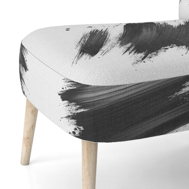 Chaise d'appoint abstraite minimaliste rembourrée - méditation minimaliste noir et blanc Brushstroke, Side Chair Armless
