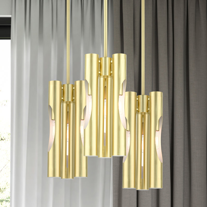 Luminaire suspendu cylindrique simple à 3 lumières Clearlake, Laiton satiné