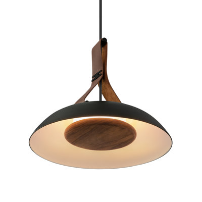 Volo 14 Pendant, Blanc - White Shade Exterior - Brushed Brass Accents, Tan Leather, White Washed Oak Disc - 2700K - Integrated LED