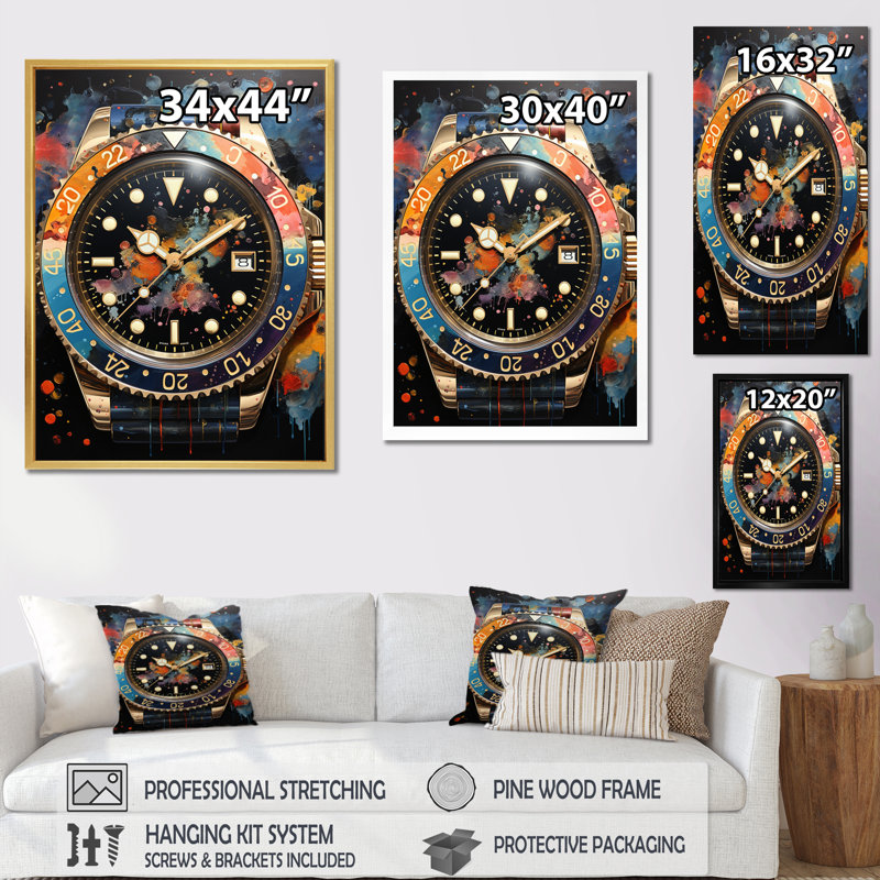 «Luxury Watch Diamond Dusk II», reproduction sur toile, 40" H x 30" W, Cadre flottant doré