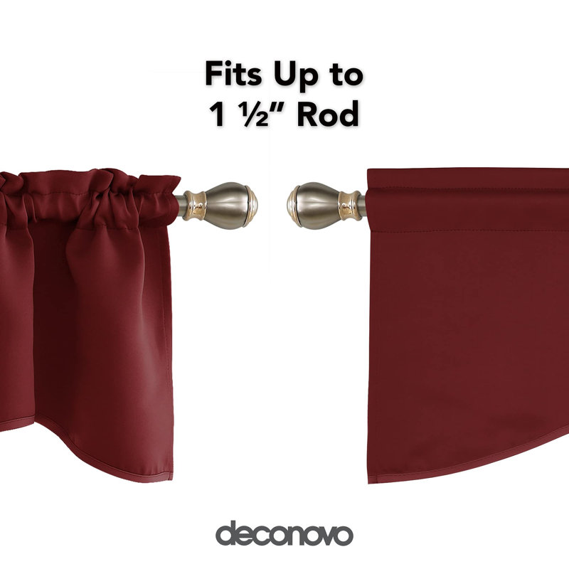 Rod Pocket Blackout Scalloped Kitchen Valances,1 Panel, Maroon Red, 52" W x 18" L