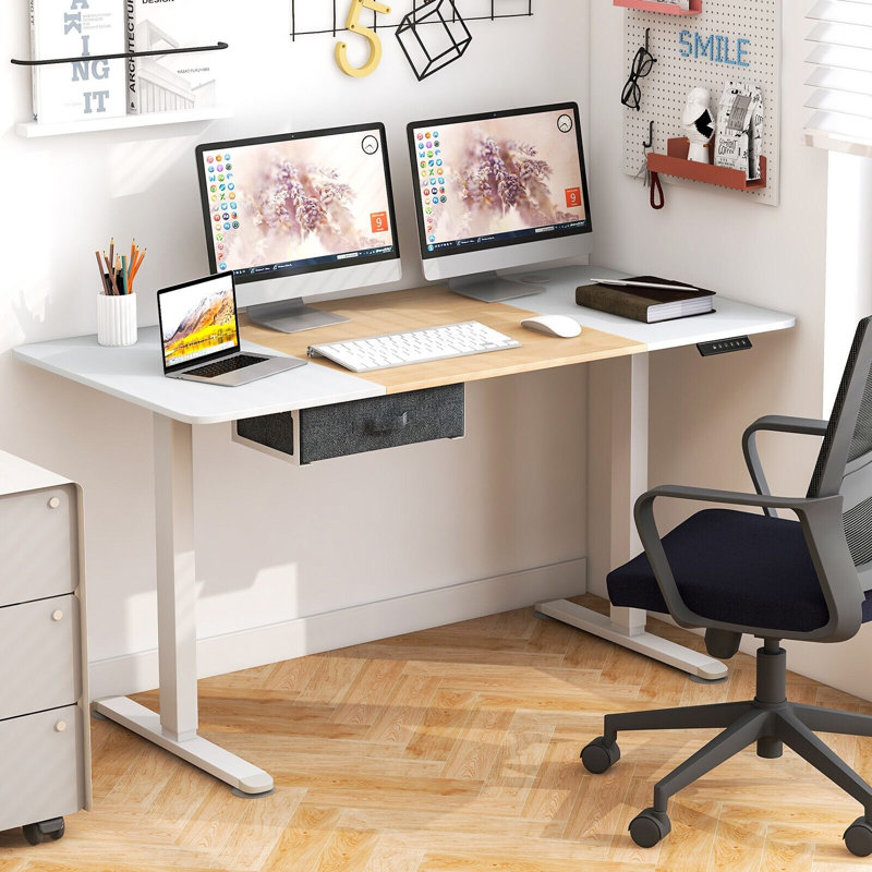 Adjustable Height Iron Standing Desk, White/Brown