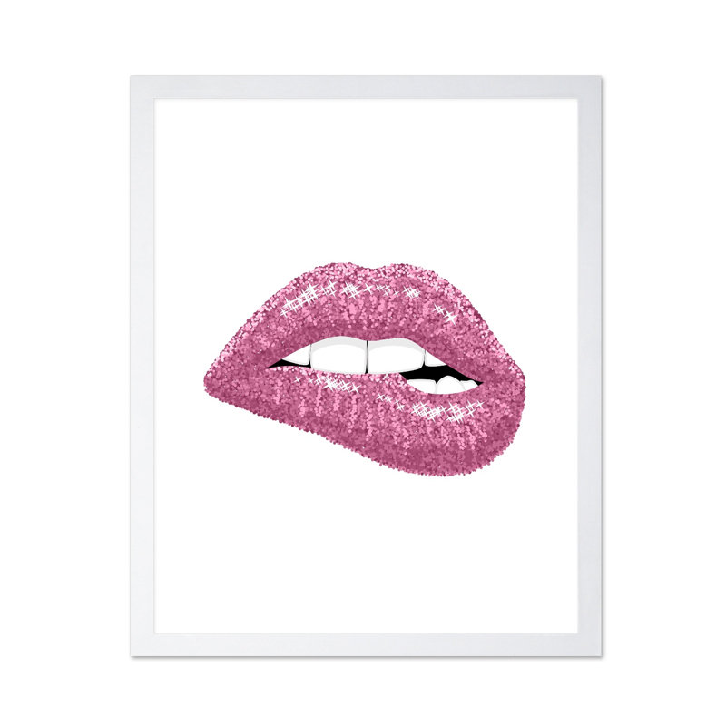 Bouche rose à paillettes, Poster, 12"H x 16"W, White Framed
