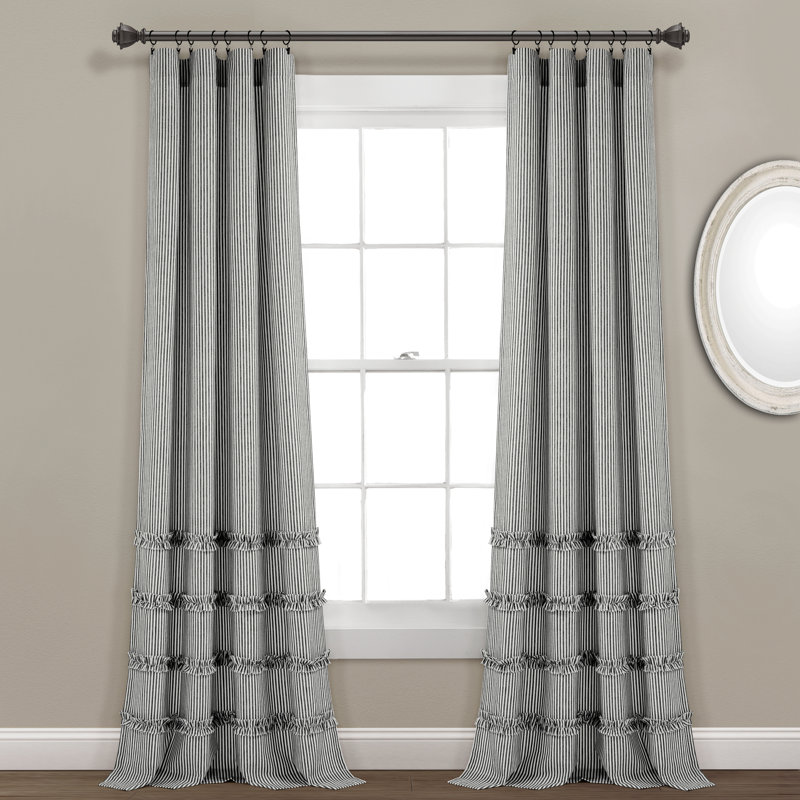 Vintage Stripe Cotton Curtain Pair, 40" W x 84" L, Black