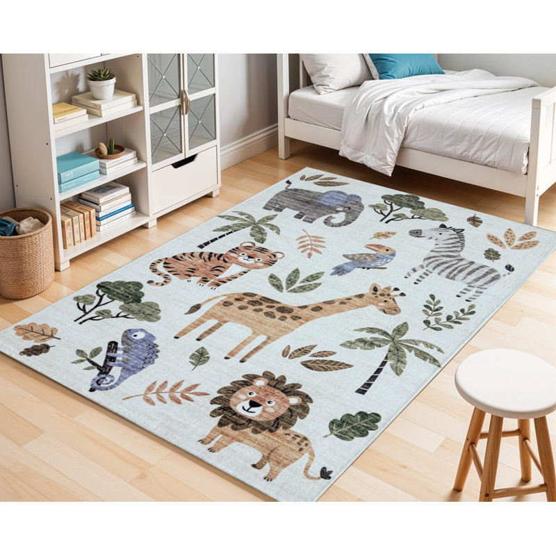 Tapis juvénile d'animaux de zoo 5 pi x 8 pi brun et vert 5 pi x 8 pi