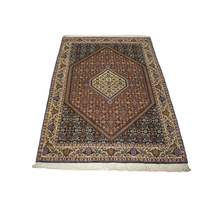 Tapis oriental fait à la main à motif floral orange et rouge 4 x 6 pi