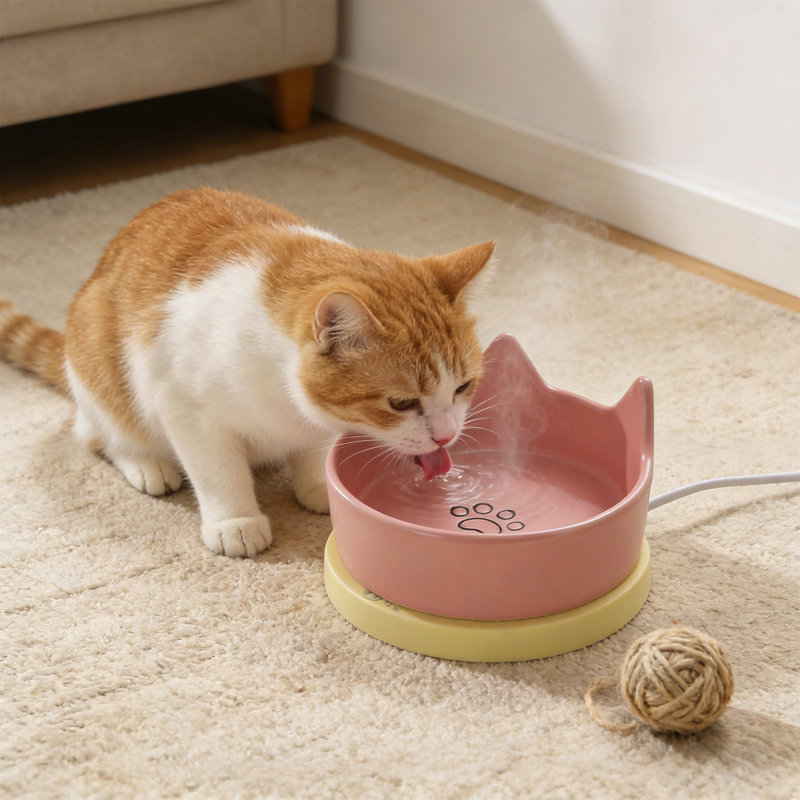 Bol chauffant pour animaux de compagnie adapté aux chiens, chats, poulets, canards, oiseaux, avec cordon résistant aux morsures, 4,92 po x 1,96 po, rose