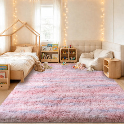 6x9 Shag Rugs for Living Room, Washable Abstract Pink