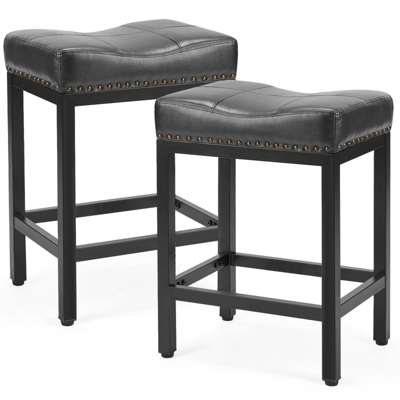 Michille Saddle Upholstered 24.21" Counter Stool, Black/Black , 2