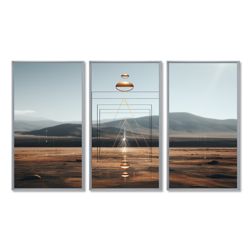 Crepeau - ensemble d'art mural abstrait paysage, Encadrement argenté, H 40 po x l 60 po x P 1 po