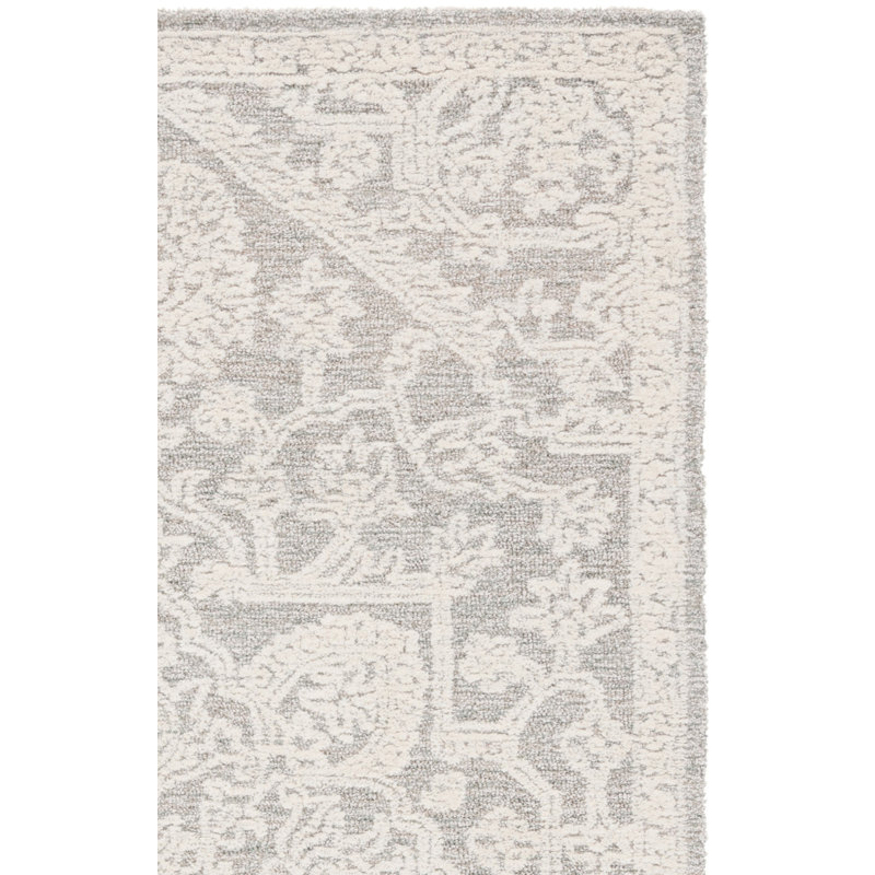 Daneshia Ebony Hand Tufted Wool/Cotton Oriental Rug in Ivory/Grey, Rectangle 5' x 8'