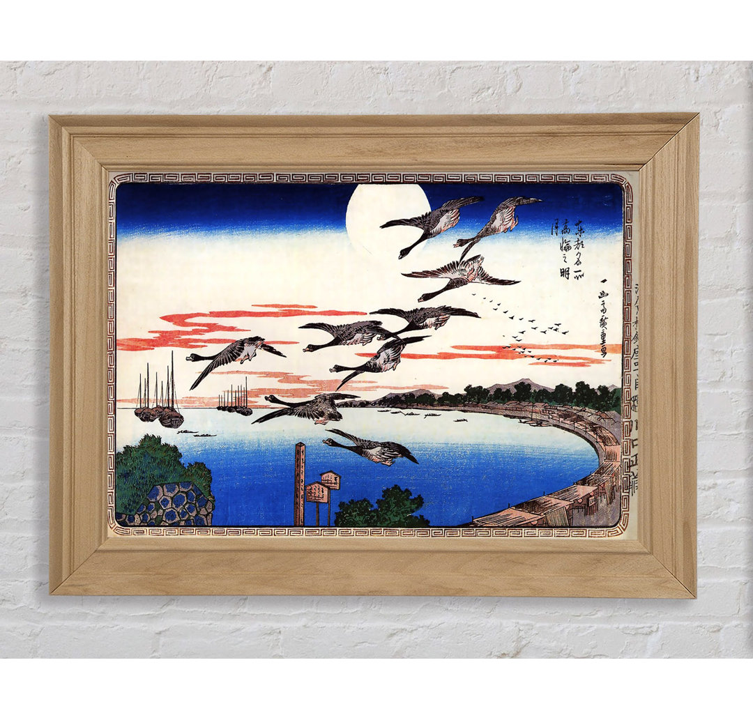 Hiroshige Gänse, die über einer Bucht absteigen - Einzelne Bilderrahmen Kunstdrucke