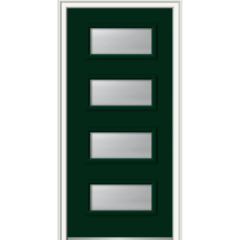 Porte d'entrée pré-montée lisse en fibre de verre 4 lumières à 4 lumières, l 32 po x H 80 po, Vert forêt