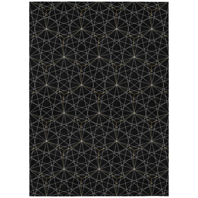 9' X 12' Black And Ivory Geometric Washable Indoor Outdoor Area Rug