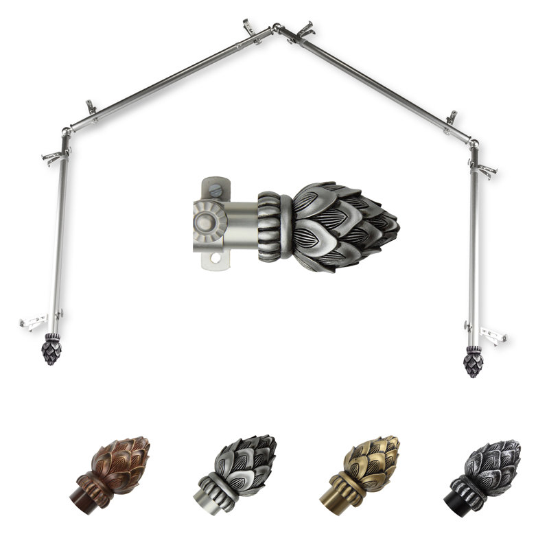 Tringle à rideaux simple à 4 côtés Orpha Bud, Nickel satiné, 28 po à 48 po (chaque côté)