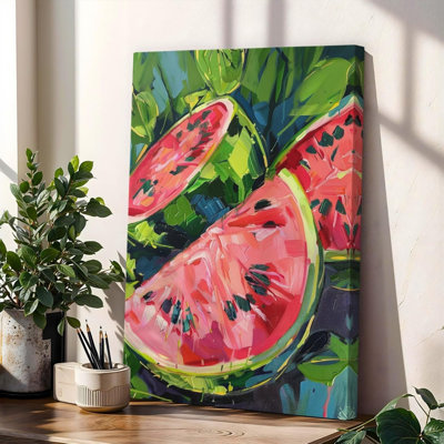 Watermelon Fruit Pattern Canvas Wall Decor Painting 18x12 Inch