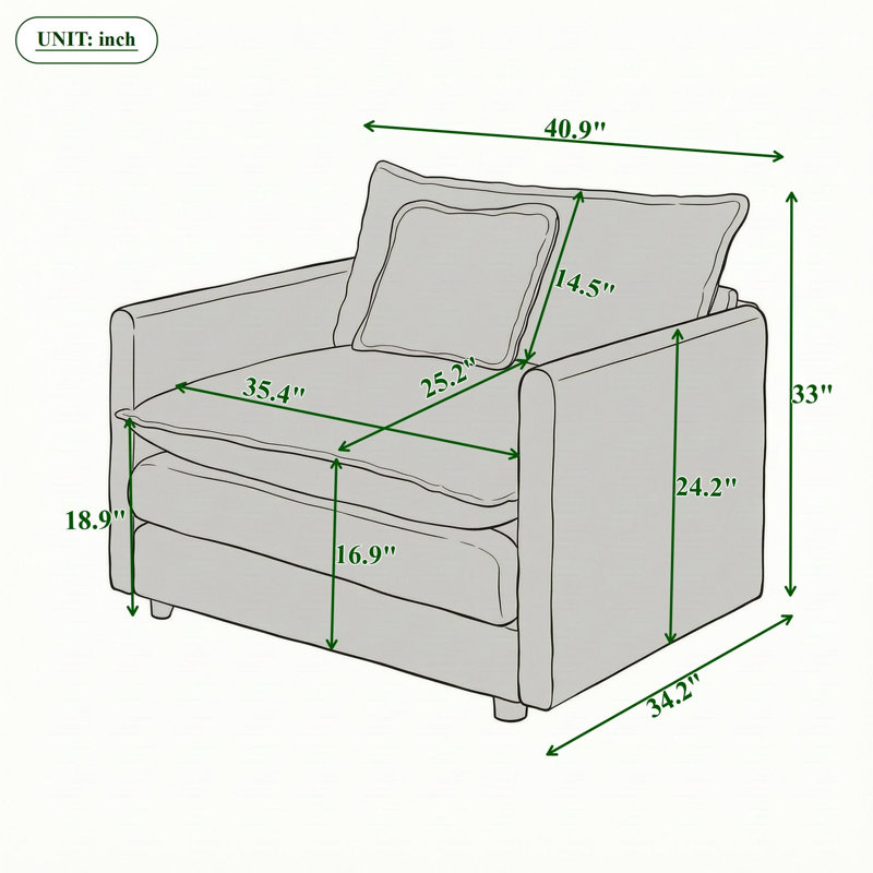 Fauteuil modulaire avec coussin décoratif, Green