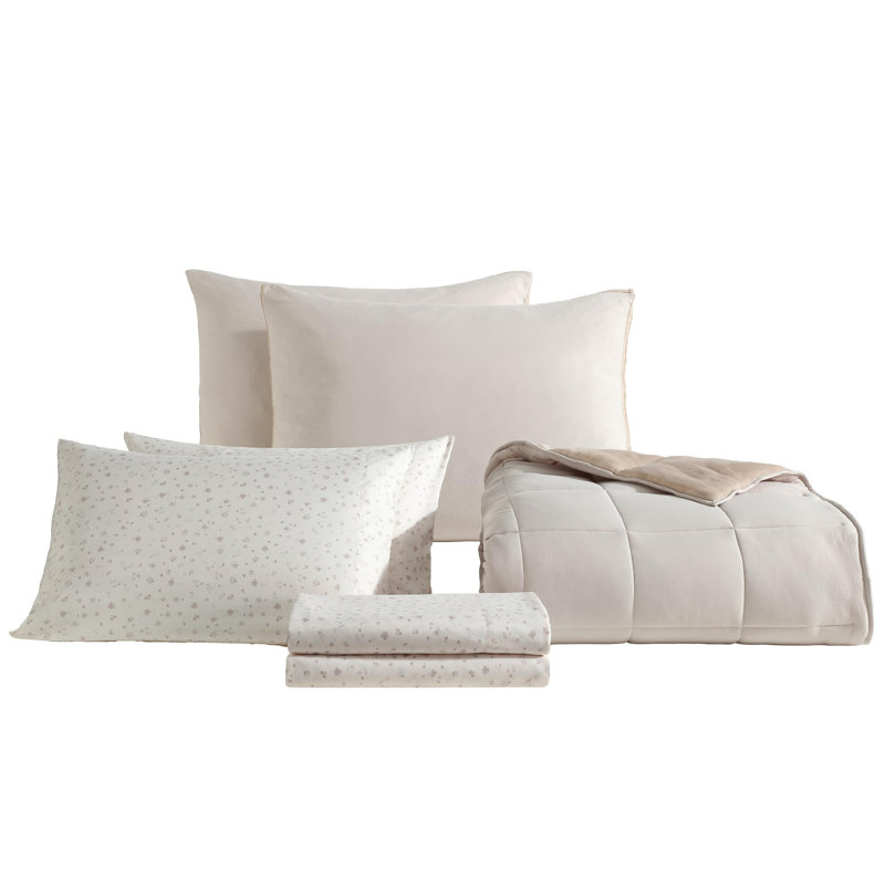 Ensemble d'édredon en peluche réversible Calvin Klein, Beige, Grand édredon et 6 pièces supplémentaires