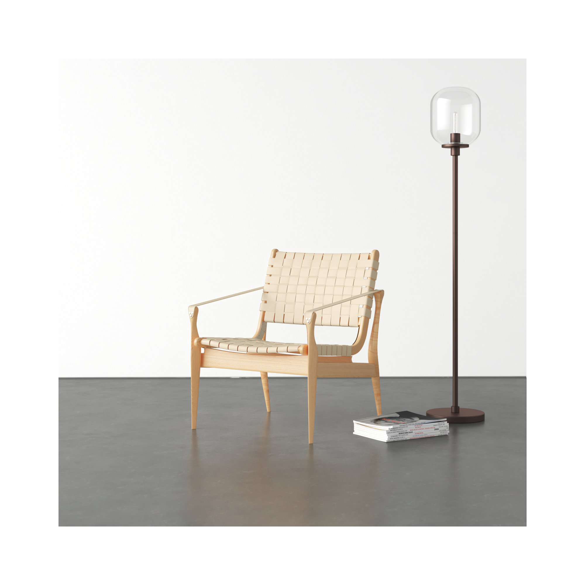 Kenan Upholstered Armchair, White Genuine Leather, Natural