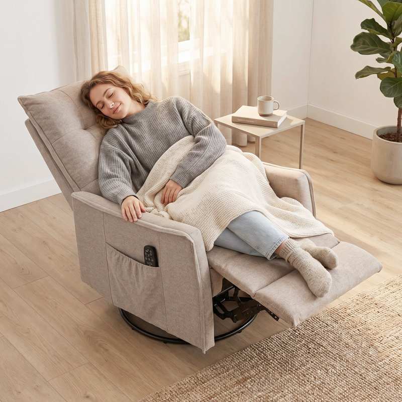 HOMCOM Massage Recliner Armchair Swivel Rocking Recliner Chair, Brown Chenille