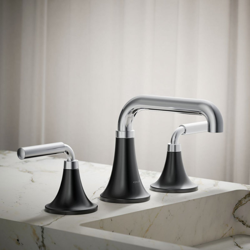 Tone Wall Mounted Bathroom Faucet, Polished Chrome/Black, 1
