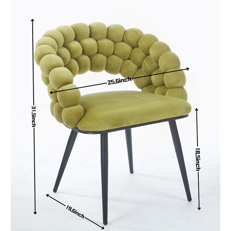Chaise verte moderne (ensemble de 2) avec pieds en tube de fer de couleur dorée, coussins moelleux et dossier confortable, convenant à la salle à manger, au salon, au café et au dossier en boule de poils