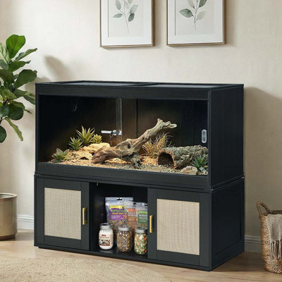 40-110 Gallon Reptile Tank Stand for Unipaws Reptile Terrarium or Stacker, Furniture Style Terrarium Stand with Storage Cabinet, Heavy Duty Black MDF Table Tank for Reptile Habitats