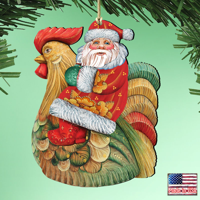 Ornement en bois suspendu père noël décoratif coq