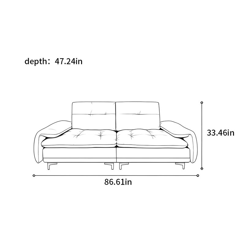 Canapé droit italien de luxe réglable, H 33,46 po x l 86,61 po x P 47,24 po