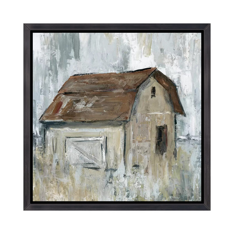 «Barn at Dusk» par Carol Robinson, reproduction, Toile avec cadre noir patiné, H 26 po x l 26 po x P 1,5 po